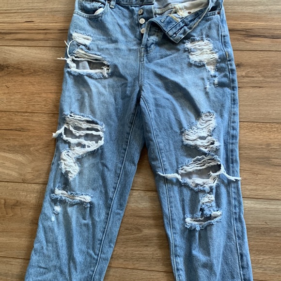 PAC Sun sz 25 high waist button fly distressed jeans raw hem euc - Picture 2 of 8